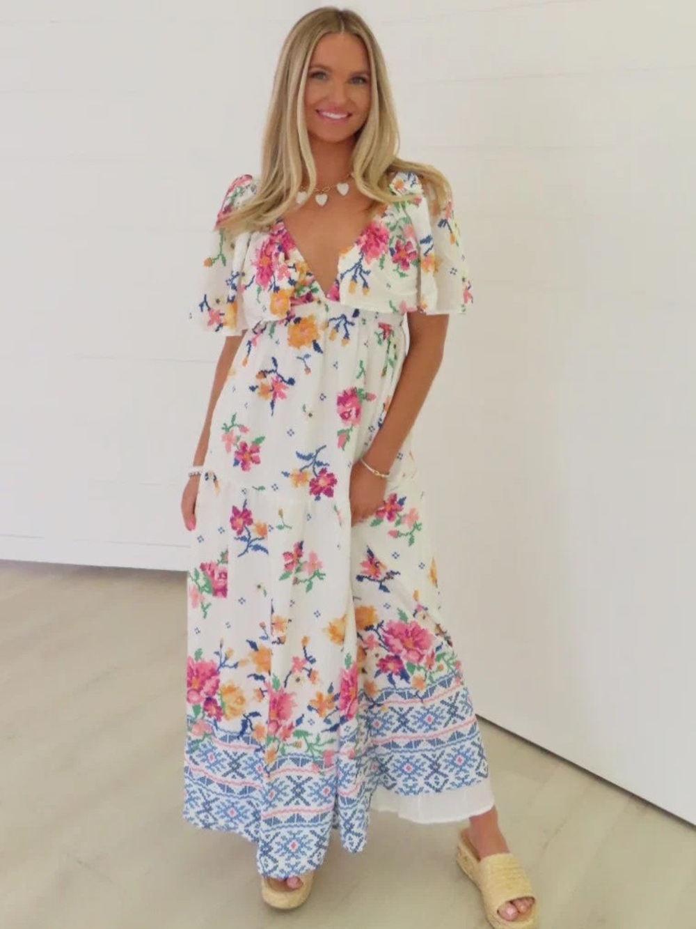 Baltic Born Lalavon V Neck Ruffle Maxi Dress Size Large